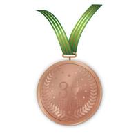 medalha de bronze campeão com fita verde sobre fundo branco