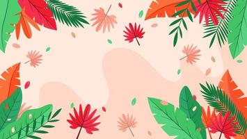 papel de parede de padrão alegre de praia de folhas verdes tropicais de palmeiras e flores ave do paraíso em um fundo claro vetor