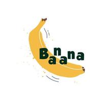 ilustração minimalista de silhuetas de frutas de banana com estilo de letra de respingo de cor vetor