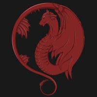 desenho vetorial de dragão ocidental com asas e chifre, fundo preto. arraste o sol ao fundo