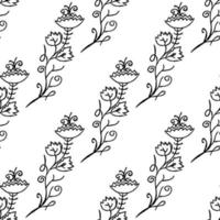 papel de parede floral sem costura. doodle vector com ornamento floral preto e branco. decoração floral vintage