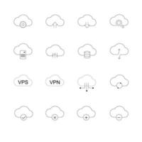 serviço e rede de ícones de linha de nuvem vetor