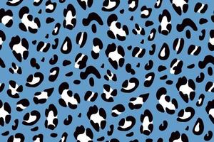 padrão sem emenda de leopardo sobre um fundo azul. impressão animalesca para roupas. vetor de fundo desenhados à mão.