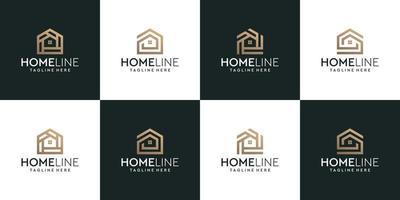 conjunto de logotipo de casa de construção de monograma dourado