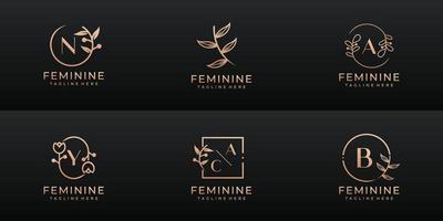 marca de casamento feminina de luxo, corporativa, coleção de conjunto de logotipos vetor