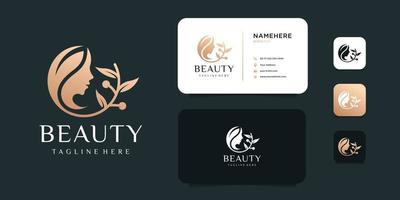 design de logotipo de cuidados com a pele de beleza dourada feminina conceito de vetor de logotipo de terapia de spa