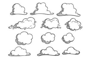 coleção de nuvem desenhada à mão ou esboço em fundo branco vetor