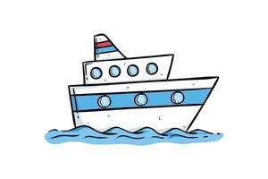 navio de cruzeiro no oceano com estilo desenhado à mão ou doodle vetor