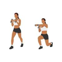 mulher fazendo soco de estocada com exercício com halteres. ilustração vetorial plana isolada no fundo branco vetor