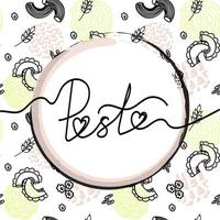 letras desenhadas à mão e massas. modelo para etiqueta ou pôster com espaço para texto. abstrato com pequenos grãos e uma espiga de trigo. ilustração vetorial de estilo doodle vetor