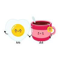 lindo ovo frito feliz e xícara de café. ilustração em vetor personagem de desenho animado. cartão de bom dia