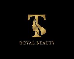 decoração de rosto de beleza letra t luxuosa para logotipo de cuidados de beleza, imagem de marca pessoal, maquiador ou qualquer outra marca e empresa real vetor