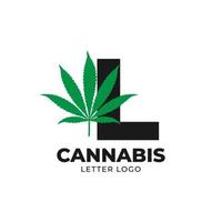 letra l com elemento de design de logotipo de vetor de folha de cannabis