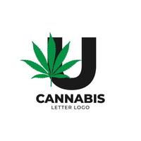 letra u com elemento de design de logotipo de vetor de folha de cannabis