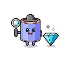 ilustração do personagem de cofrinho de cilindro com um diamante vetor