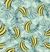 padrão tropical feito com folhas de bananeira e frutas, com fundo divertido e colorido vetor