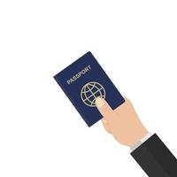 mão segura passaporte azul vetor