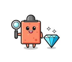 ilustração de personagem de tijolo com um diamante vetor