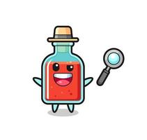 ilustração do mascote da garrafa quadrada de veneno como um detetive que consegue resolver um caso vetor