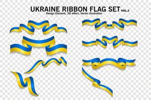 conjunto de sinalizadores de fita da ucrânia, elemento de design. 3D em um fundo transparente. ilustração vetorial vetor