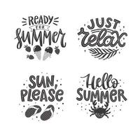 letras de verão preto e branco definido em estilo moderno. decorações de férias desenhadas à mão. desenhos de ilustração vetorial isolados com elementos de verão. coleção de tipografia vetorial. vetor