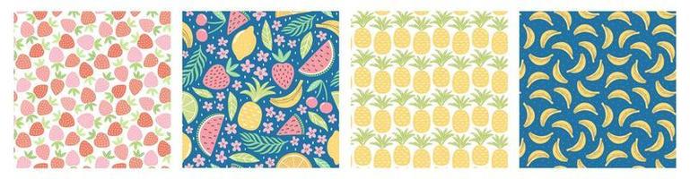 conjunto de padrões sem costura com frutas coloridas e doces para design têxtil. fundo de verão em cores brilhantes. ilustrações vetoriais na moda desenhadas à mão. vetor