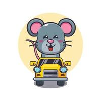 passeio de personagem de desenho animado de mascote de rato fofo no carro vetor