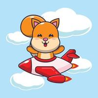 passeio de personagem de desenho animado de mascote de esquilo fofo no jato de avião vetor