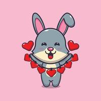 personagem de desenho animado de coelho fofo segurando a decoração de amor vetor