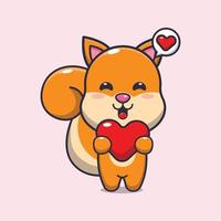 personagem de desenho animado de esquilo fofo segurando coração de amor vetor