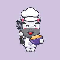 personagem de desenho animado de mascote de chef zebra bonito com massa de bolo vetor