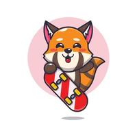 personagem de desenho animado de mascote panda vermelho bonito com skate vetor