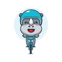 personagem de desenho animado de mascote rinoceronte bonito passeio de bicicleta vetor