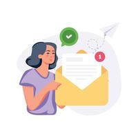 vetor de envio de e-mail, ilustração de personagem plana