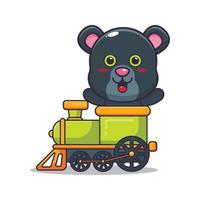 passeio de personagem de desenho animado de mascote pantera bonito no trem