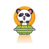 personagem de desenho animado de mascote panda fofo voa com ufo vetor