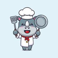 personagem de desenho animado de mascote chef rinoceronte fofo vetor