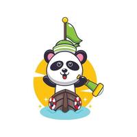 personagem de desenho animado de mascote panda bonito no barco vetor