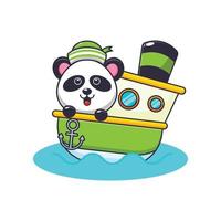 personagem de desenho animado de mascote panda bonito no navio vetor