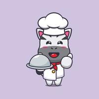 personagem de desenho animado de mascote de chef zebra bonito com prato vetor