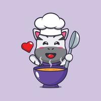 personagem de desenho animado de mascote de chef zebra bonito com sopa vetor