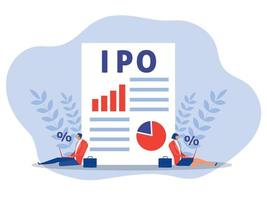 IPO, oferta pública inicial. oferta de empresário investir no conceito de laptop, ilustração vetorial plana. vetor