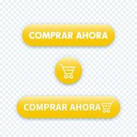 compre agora em espanhol, botões amarelos para web, ilustração vetorial vetor