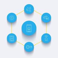 linha de casa inteligente rodada conjunto de ícones azuis, sinais lineares, ilustração vetorial vetor