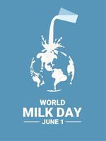 ilustração vetorial, globo salpicado com um copo de leite, como conceito do dia mundial do leite. vetor