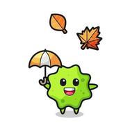 desenho animado do splat fofo segurando um guarda-chuva no outono vetor