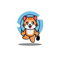 gato bonito jogar ilustração em vetor de desenho animado de pular corda