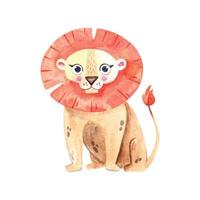 ilustração em aquarela de leão fofo para design infantil isolado no fundo branco vetor