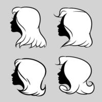 conjunto de silhueta ou ícone de uma linda mulher com lindo cabelo esvoaçante que é muito adequado para ser usado como logotipo de salão ou cuidados com os cabelos vetor
