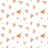 padrão perfeito com corações de aquarela rosa claro rastreados românticos e pontos dourados